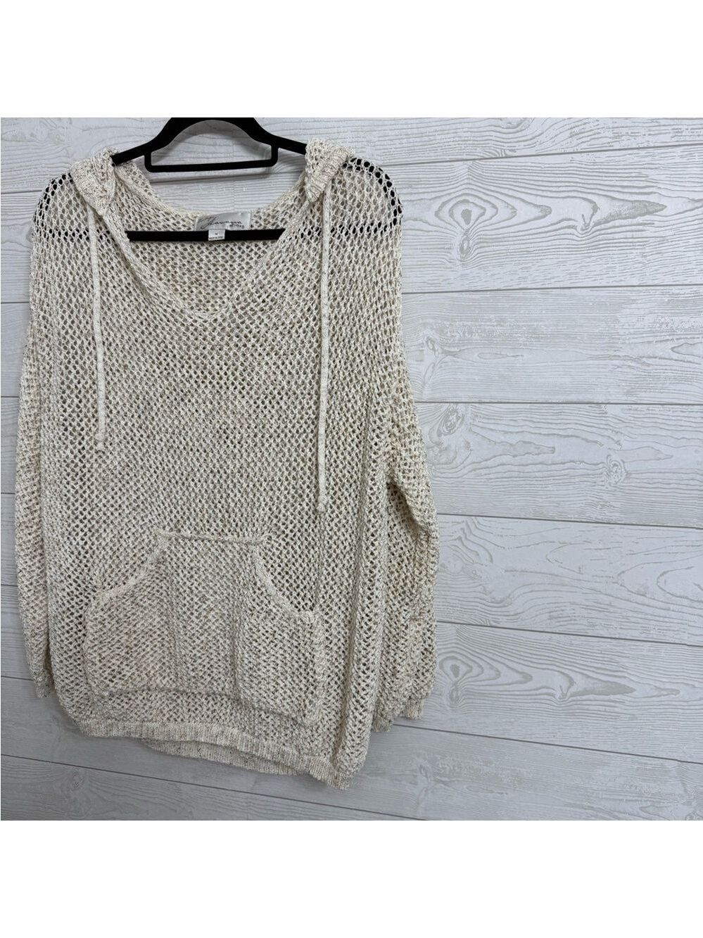 Vintage Havana Women’s Cream Crocheted Hoodie Sweatshirt Sweater. Size M - Picture 3 of 6